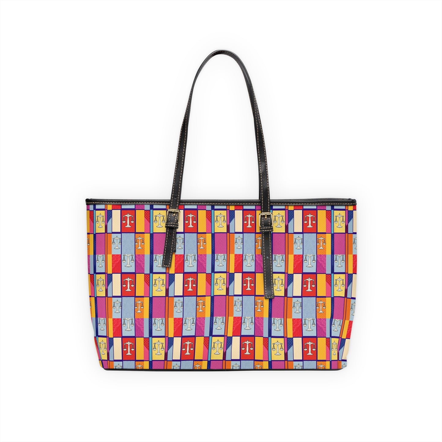 Leather Shoulder Bag, Libra, Zodiac v3, Shapes Pattern