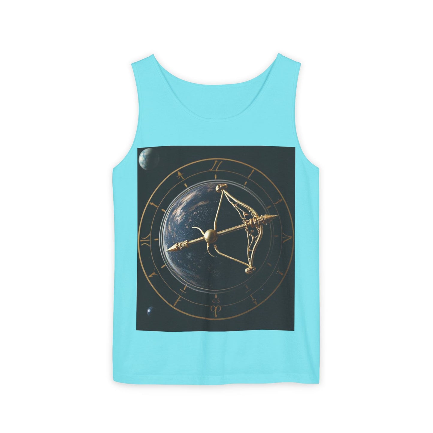 Unisex Garment-Dyed, Tank Top, Sagittarius Design, Planet Symbol, 100% US cotton