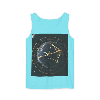 Unisex Garment-Dyed, Tank Top, Sagittarius Design, Planet Symbol, 100% US cotton