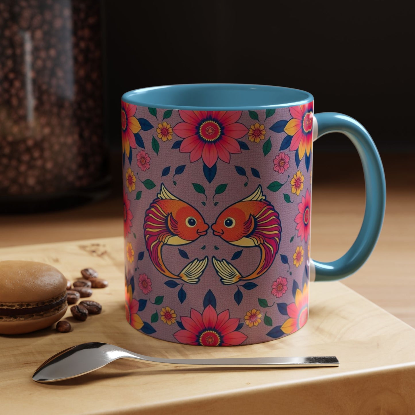Accent Coffee Mug, Pisces, Zodiac v2, Flower Pattern, (11, 15oz)