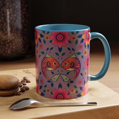 Accent Coffee Mug, Pisces, Zodiac v2, Flower Pattern, (11, 15oz)