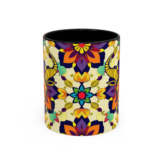 Accent Coffee Mug, Taurus, Zodiac v3. Flower Pattern, (11, 15oz)