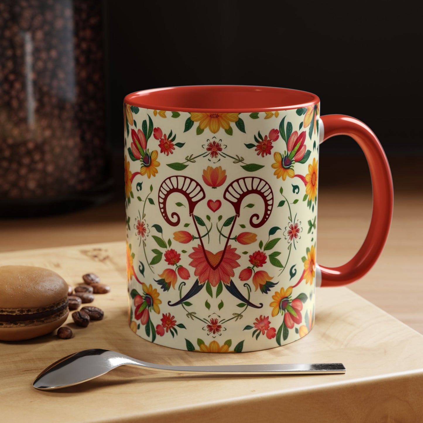 Accent Coffee Mug, Aries, Zodiac, Flower Pattern, (11, 15oz)