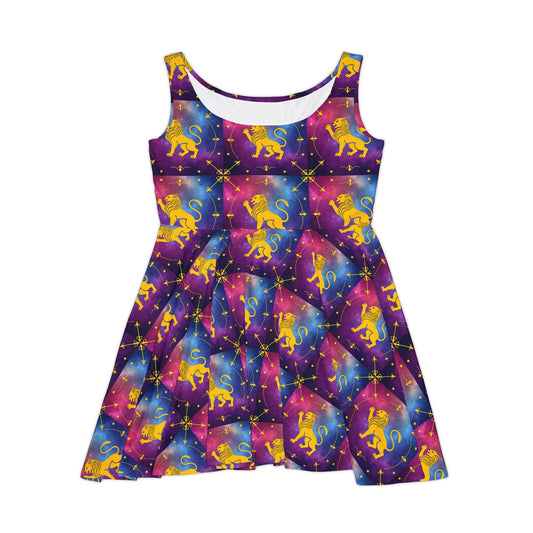 Women's Skater Dress, AOP, Zodiac, Leo, Pattern