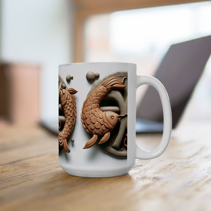Ceramic Mug, (11oz, 15oz), Ceramic Coffee Mug, Pisces Fish, Zodiac Design