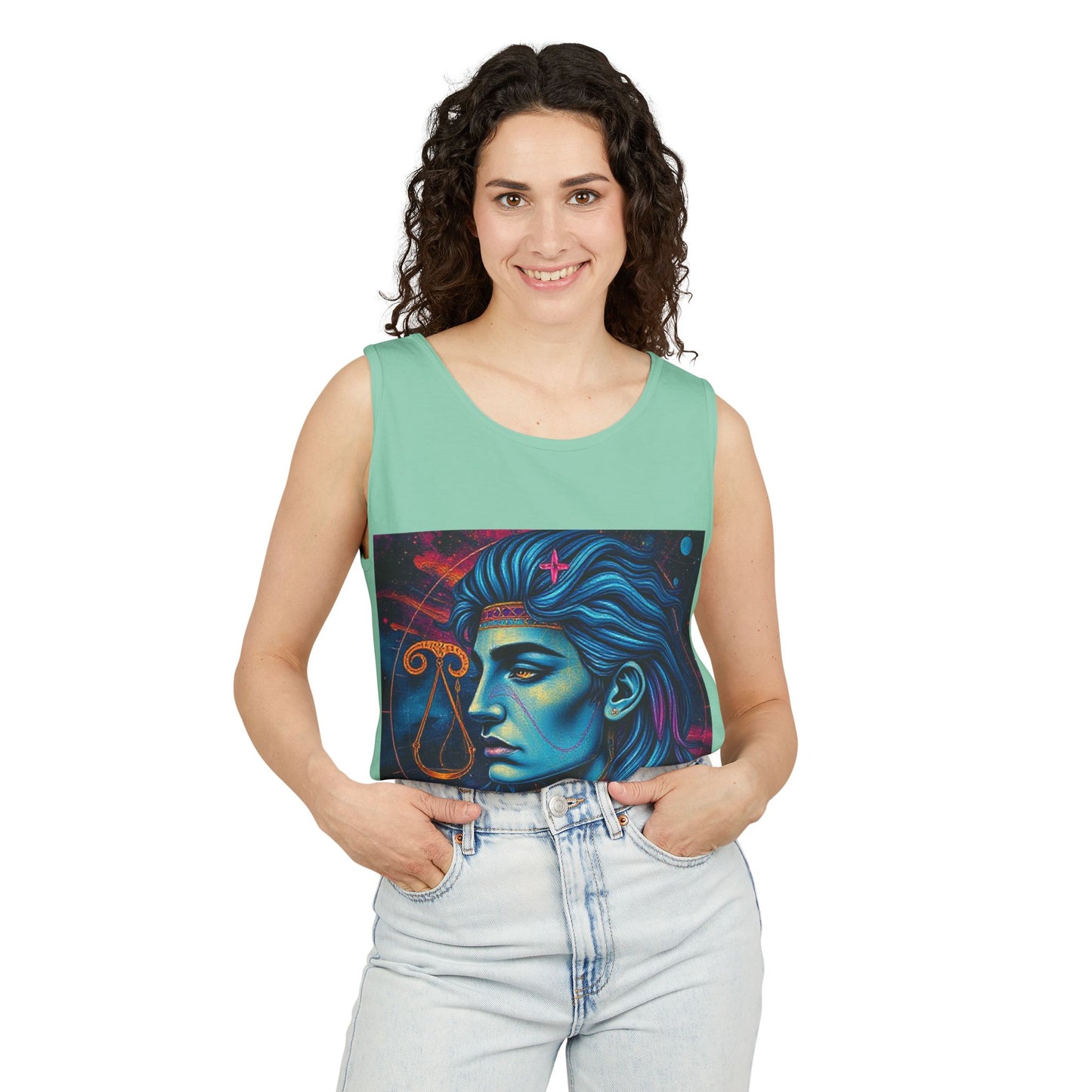 Unisex Garment-Dyed, Tank Top, Libra Design, Pop Art v1, 100% US cotton
