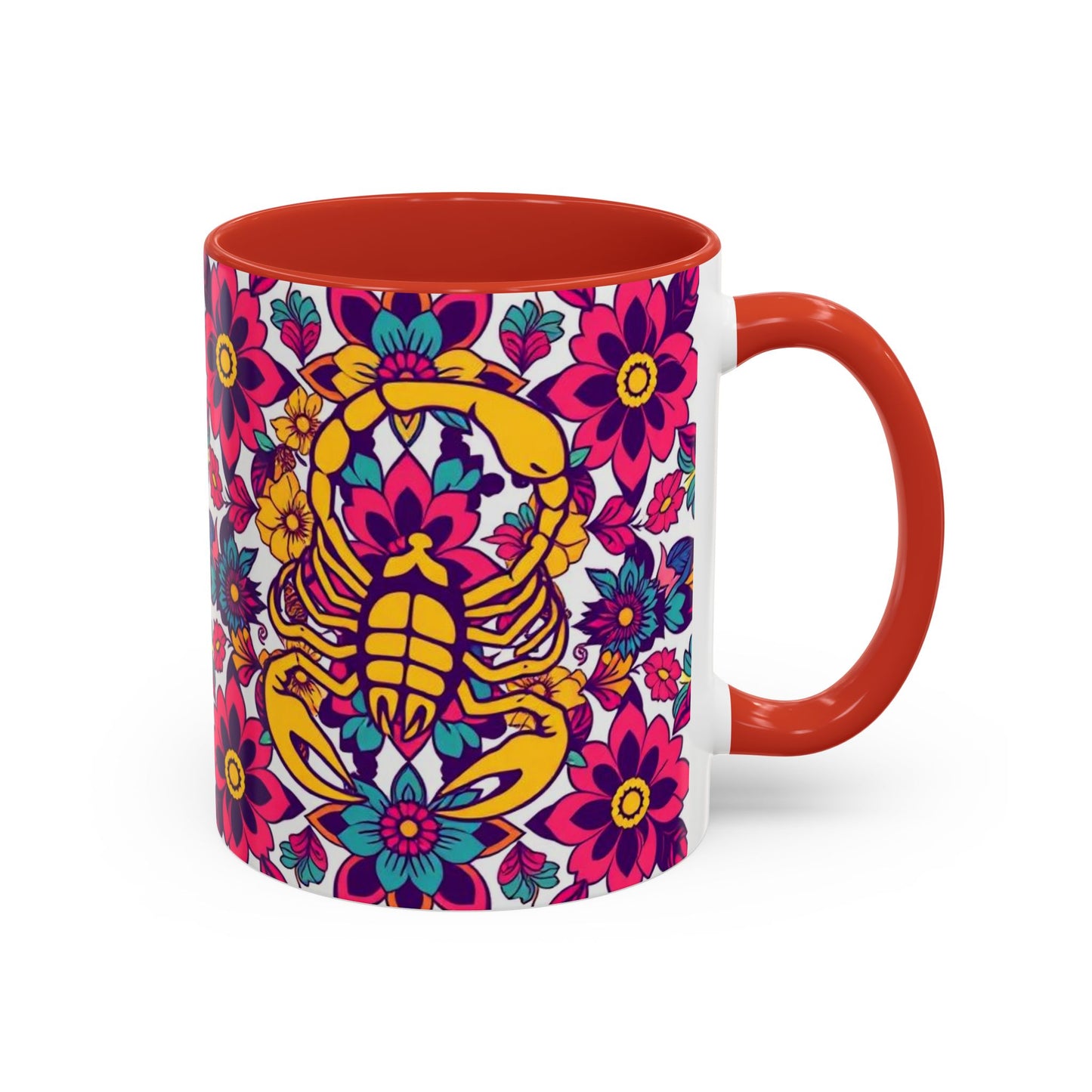 Accent Coffee Mug, Scorpio, Zodiac v2. Flower Pattern, (11, 15oz)