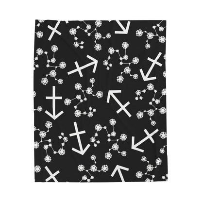 Velveteen Plush Blanket, Sagittarius Zodiac Sign, Constellation & Symbol, Black, 100% polyester
