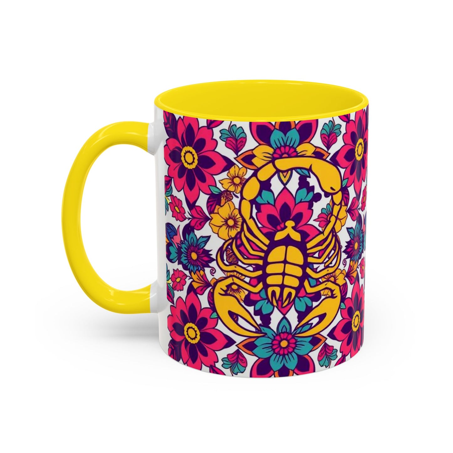 Accent Coffee Mug, Scorpio, Zodiac v2. Flower Pattern, (11, 15oz)