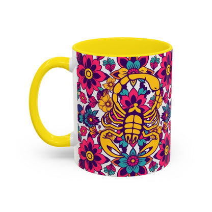 Accent Coffee Mug, Scorpio, Zodiac v2. Flower Pattern, (11, 15oz)