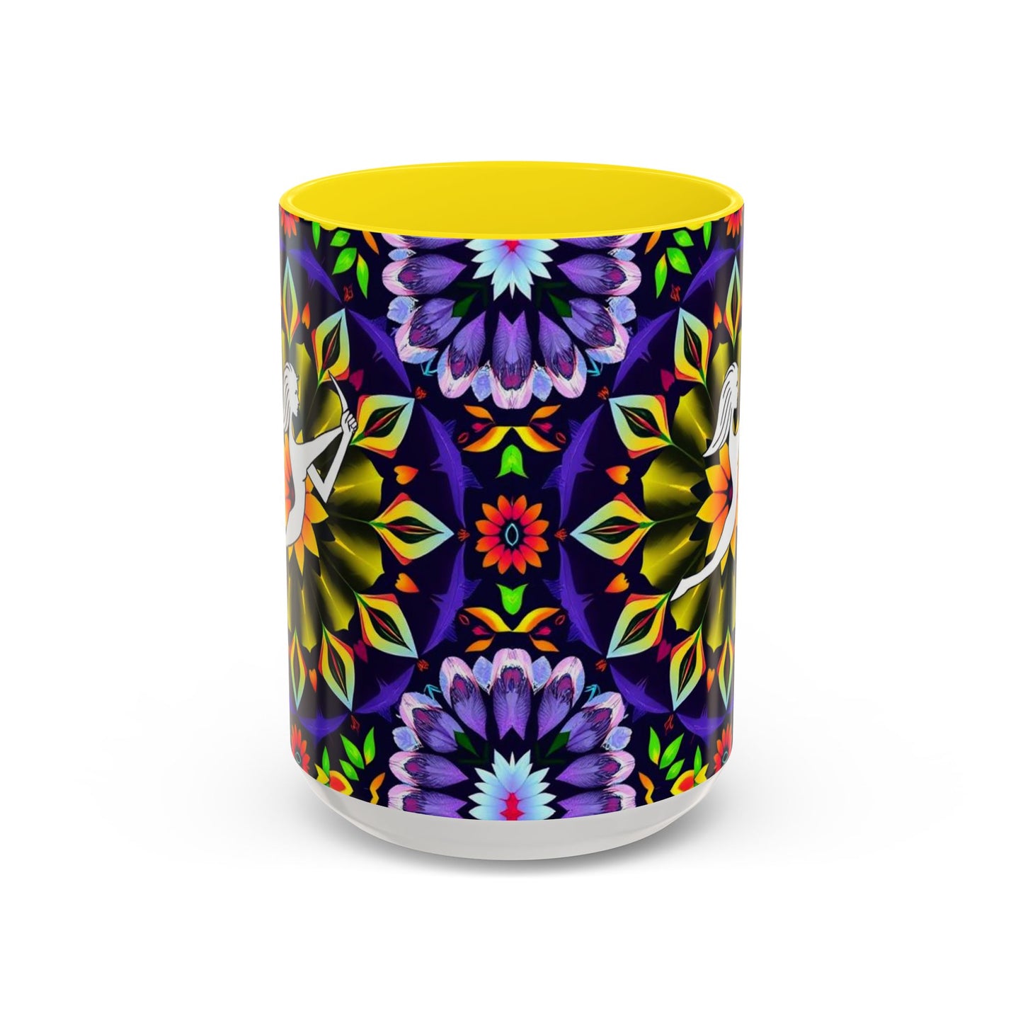 Accent Coffee Mug, Sagittarius, Zodiac v1. Flower Pattern, (11, 15oz)