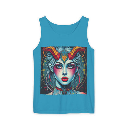 Unisex Garment-Dyed, Tank Top, Capricorn, Pop Art v1, 100% US cotton