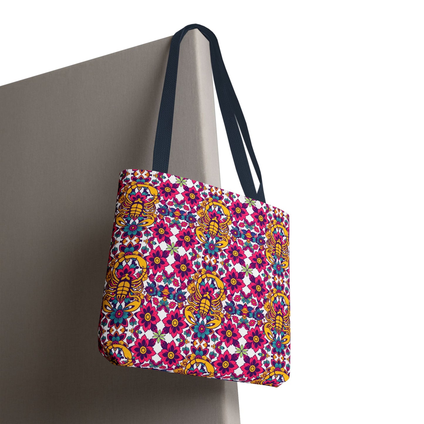 Tote Bag, (AOP), Scorpio, Zodiac v4, Flower Pattern