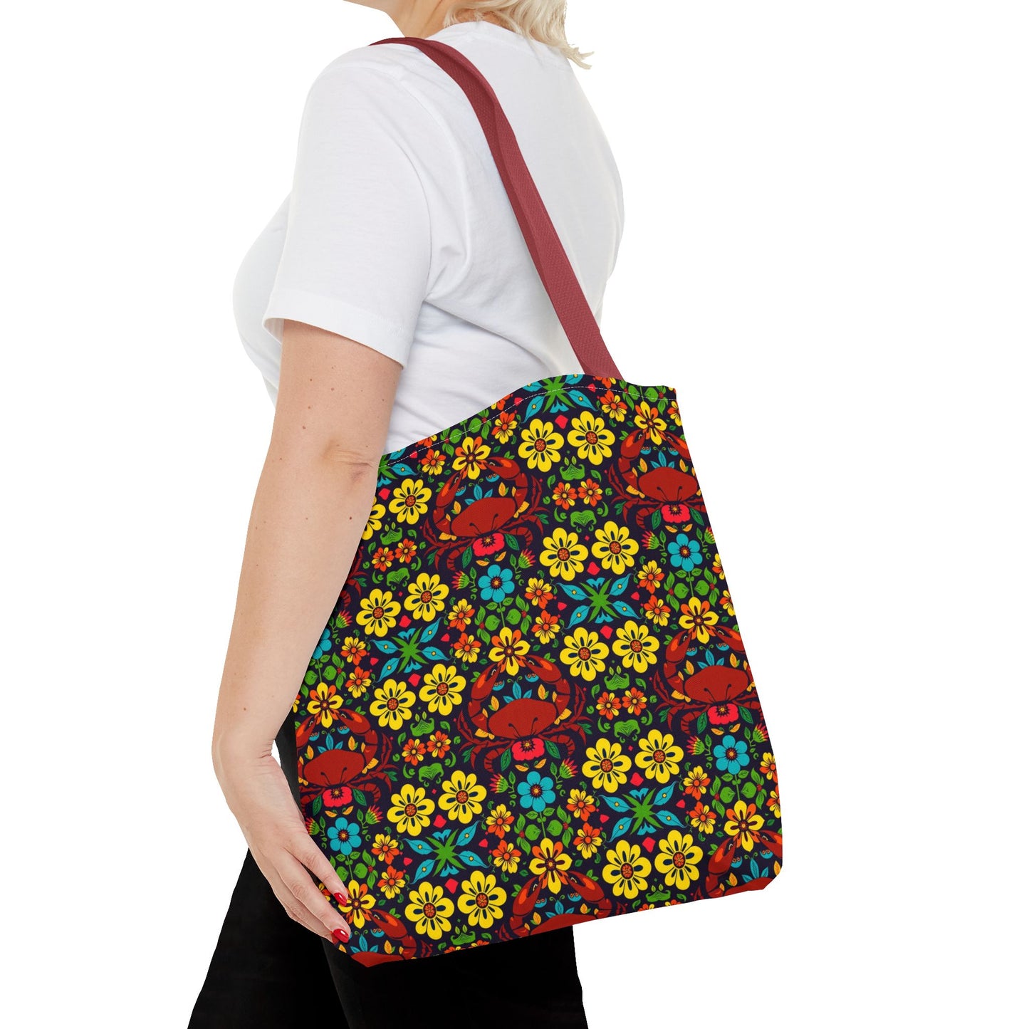 Tote Bag, (AOP), Cancer, Zodiac v4, Flower Pattern