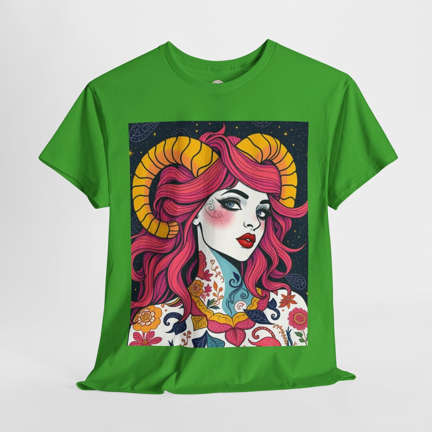 Unisex Heavy Cotton T-Shirt, Aries, Zodiac v2, Sexy Art