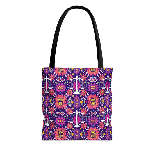 Tote Bag, (AOP), Libra, Zodiac v2, Flower Pattern