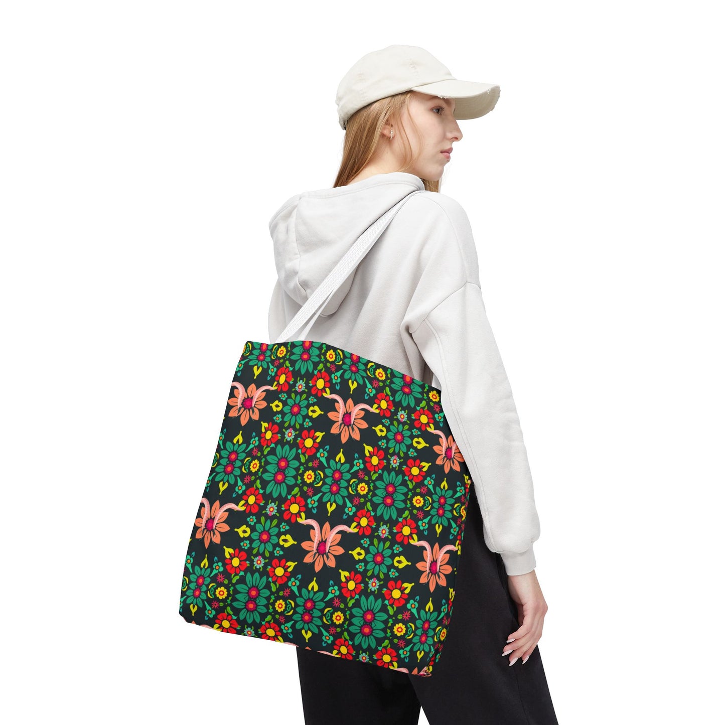 Tote Bag, (AOP), Aquarius, Zodiac v1, Flower Pattern