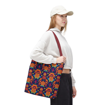 Tote Bag, (AOP), Cancer, Zodiac v6, Flower Pattern