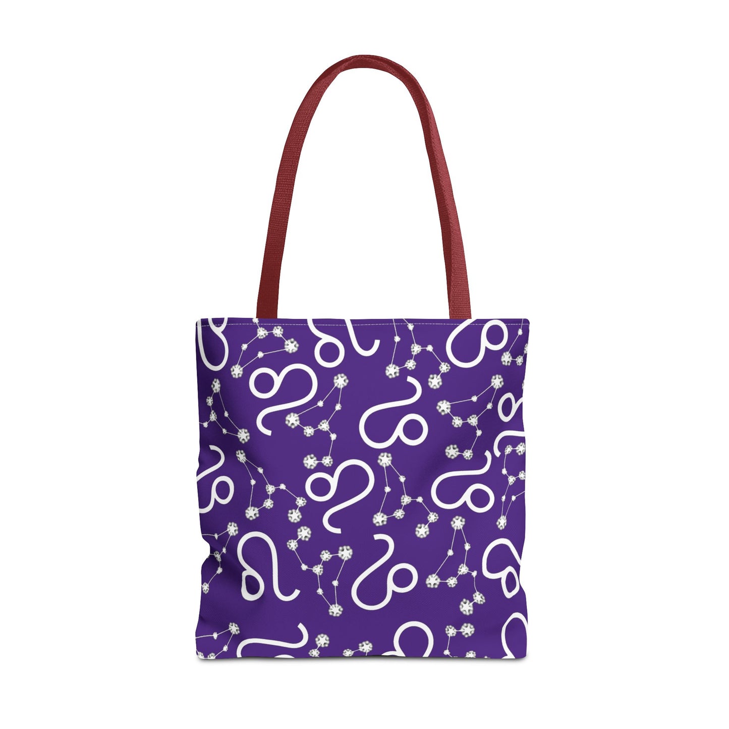 Tote Bag, Leo Zodiac Sign, AOP, (Purple, White)
