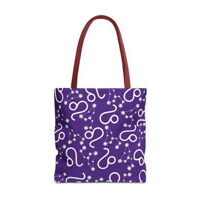 Tote Bag, Leo Zodiac Sign, AOP, (Purple, White)