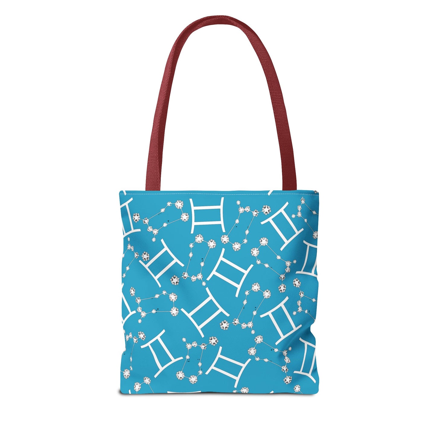 Tote Bag, Gemini Zodiac Sign, AOP, (Turquoise, White Print)