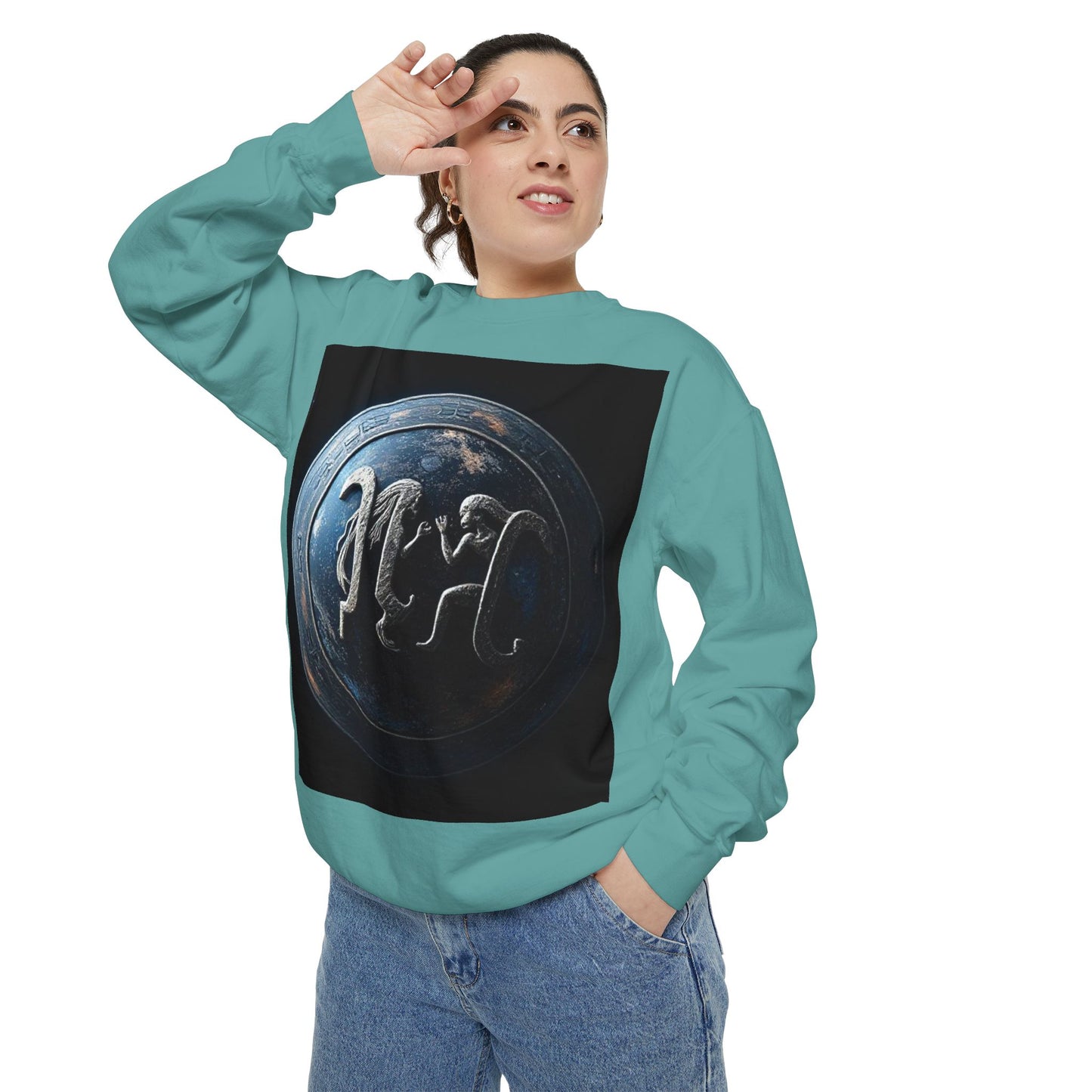 Garment-Dyed Sweatshirt, Unisex, Space Symbol Design, Gemini