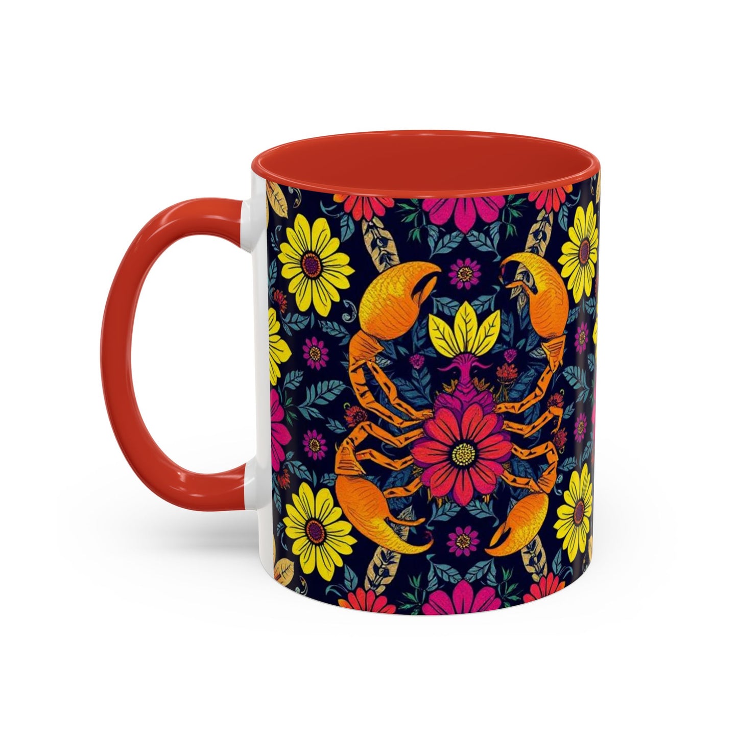Accent Coffee Mug, Scorpio, Zodiac v3. Flower Pattern, (11, 15oz)