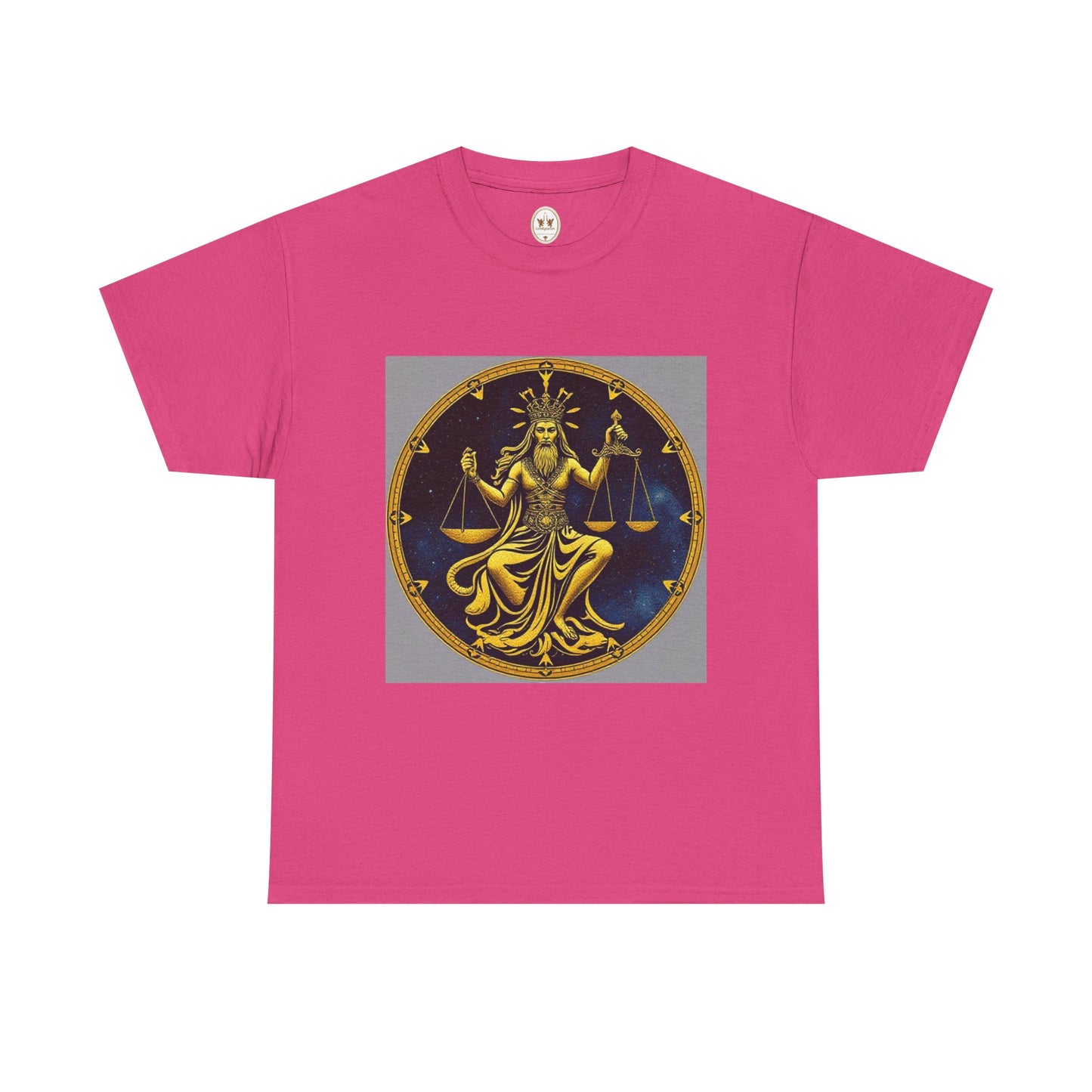 Unisex Heavy Cotton T-Shirt, Gold v1, Libra God, Zodiac Design