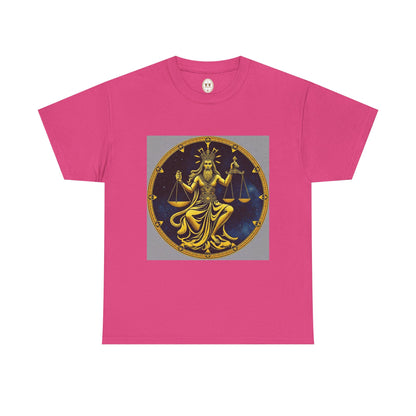 Unisex Heavy Cotton T-Shirt, Gold v1, Libra God, Zodiac Design