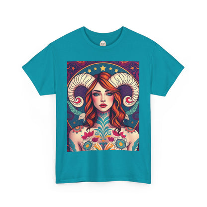 Unisex Heavy Cotton T-Shirt, Aries, Zodiac v1, Sexy Art