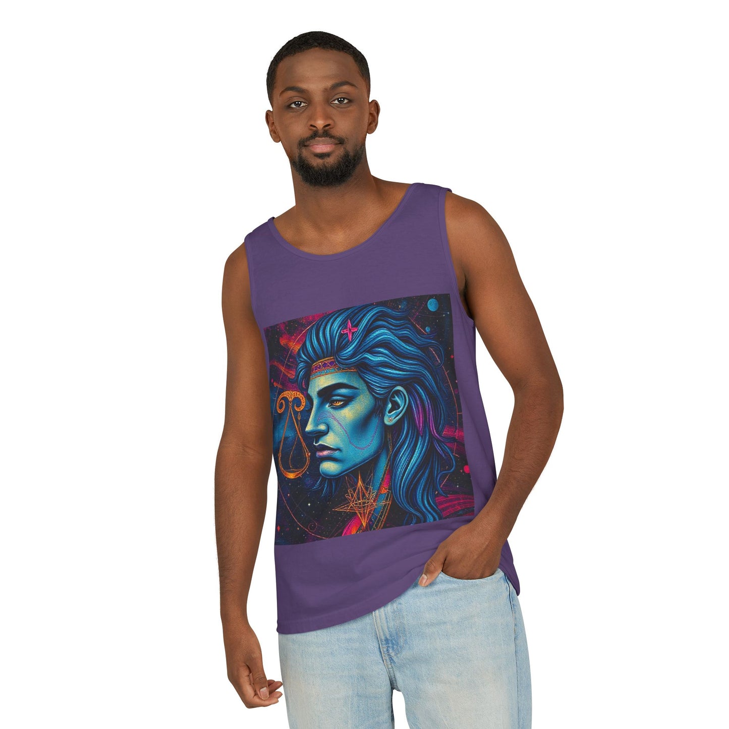 Unisex Garment-Dyed, Tank Top, Libra Design, Pop Art v1, 100% US cotton