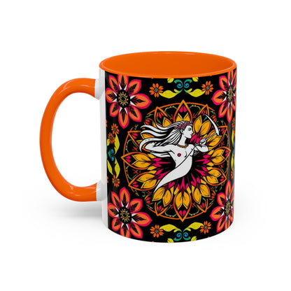 Accent Coffee Mug, Sagittarius, Zodiac v2. Flower Pattern, (11, 15oz)