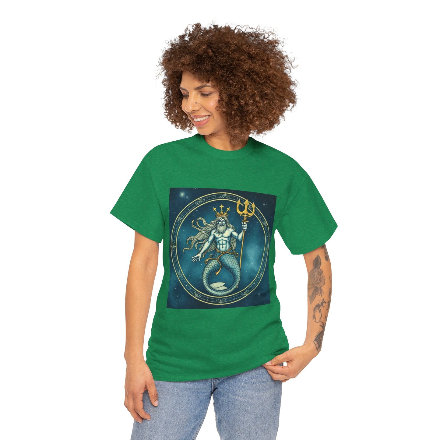 Unisex Heavy Cotton T-Shirt, Aquarius God 5v, Zodiac Design