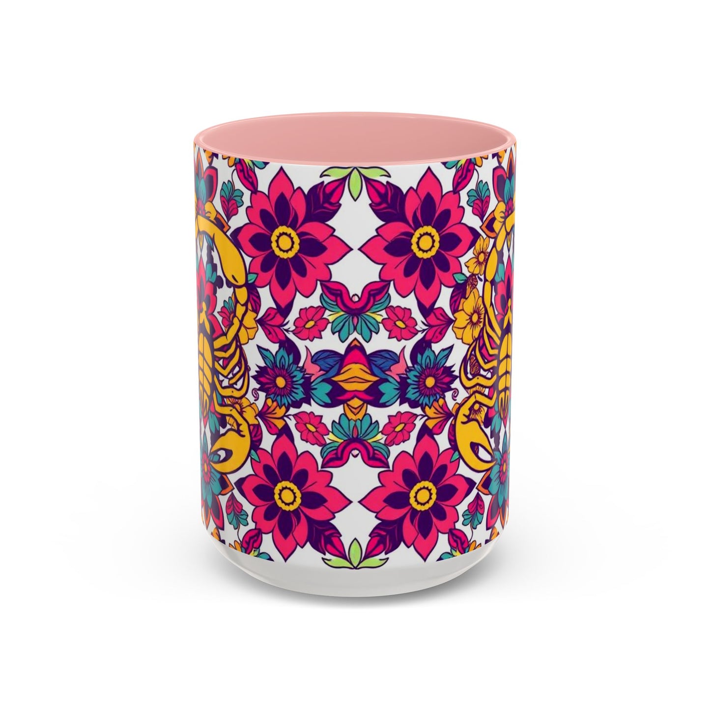 Accent Coffee Mug, Scorpio, Zodiac v2. Flower Pattern, (11, 15oz)