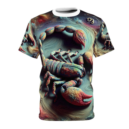 Unisex Cut & Sew T-Shirt (AOP), Trippy Mist, Scorpio Zodiac Design, Regular fit, 100% Polyester
