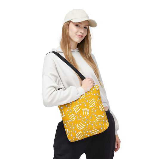 Tote Bag, Virgo Zodiac Sign, AOP, (Yellow White)