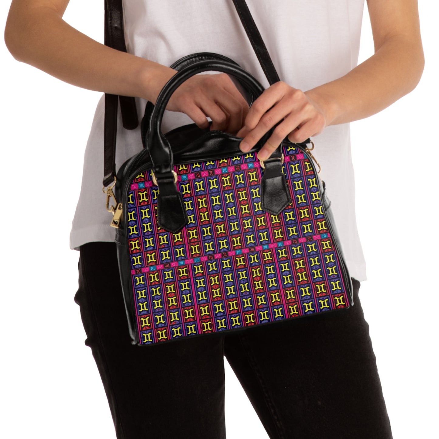 Shoulder Handbag, Gemini, Zodiac v2, Shapes Pattern