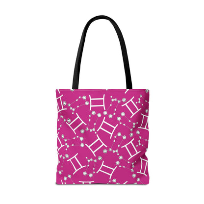 Tote Bag, Gemini Zodiac Sign, AOP, (Pink, White)