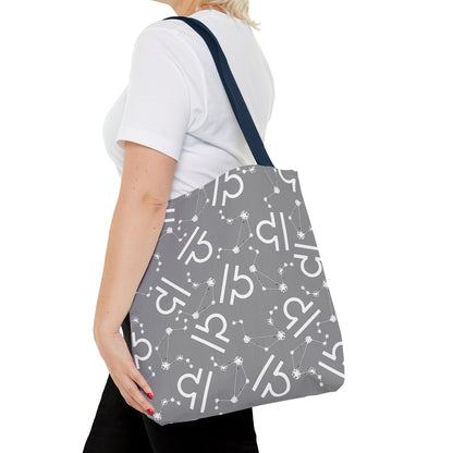 Tote Bag, Libra Zodiac Sign, AOP, (Grey, White)
