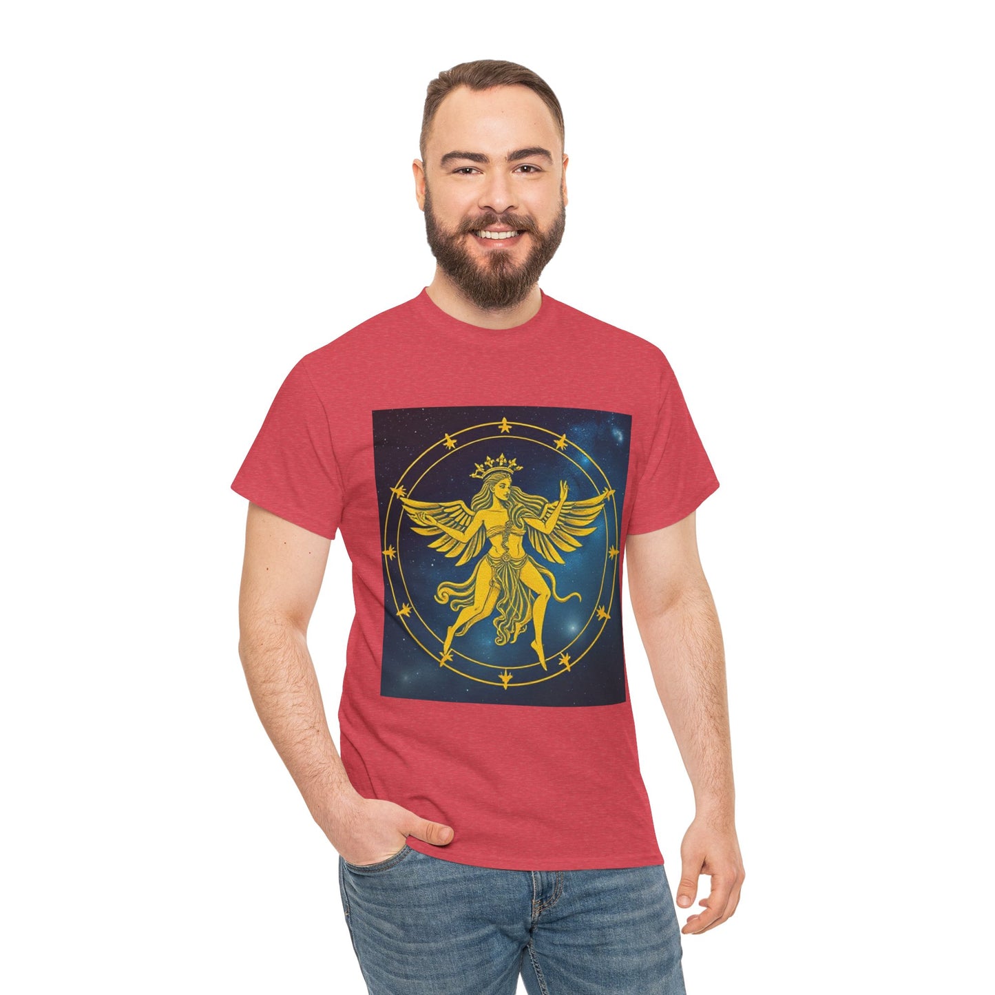 Unisex Heavy Cotton T-Shirt, Twin Angel v3, Gemini Zodiac Design