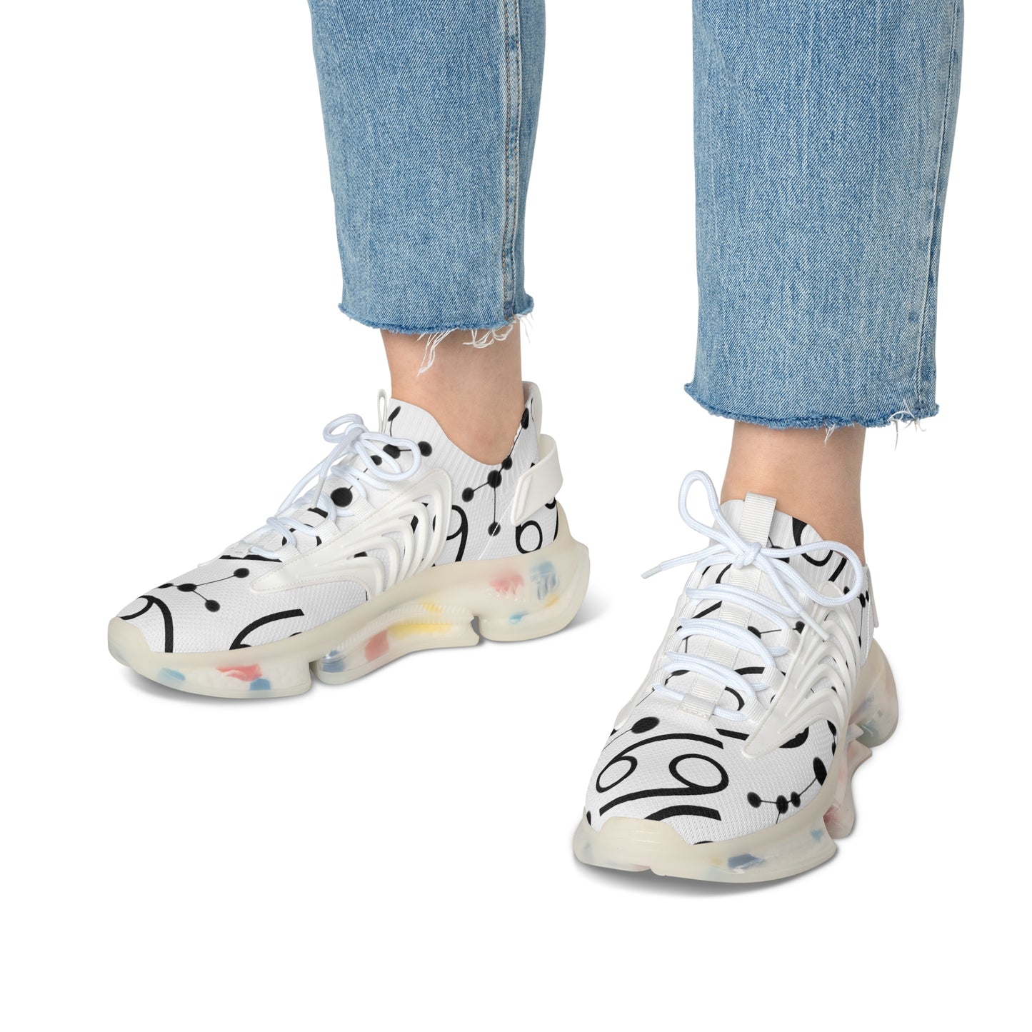 Women's Mesh Sneakers, Constellation & Symbol, Cancer Zodiac Sign, AOP