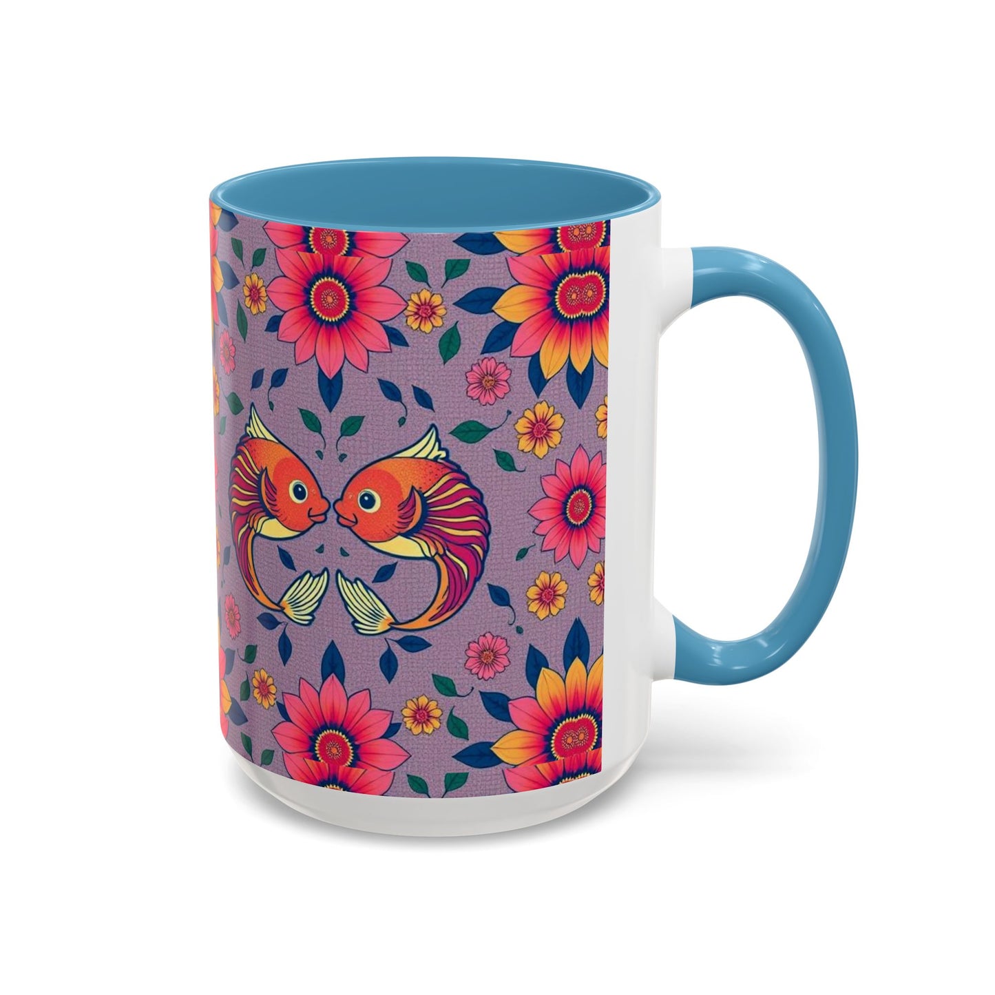 Accent Coffee Mug, Pisces, Zodiac v2, Flower Pattern, (11, 15oz)