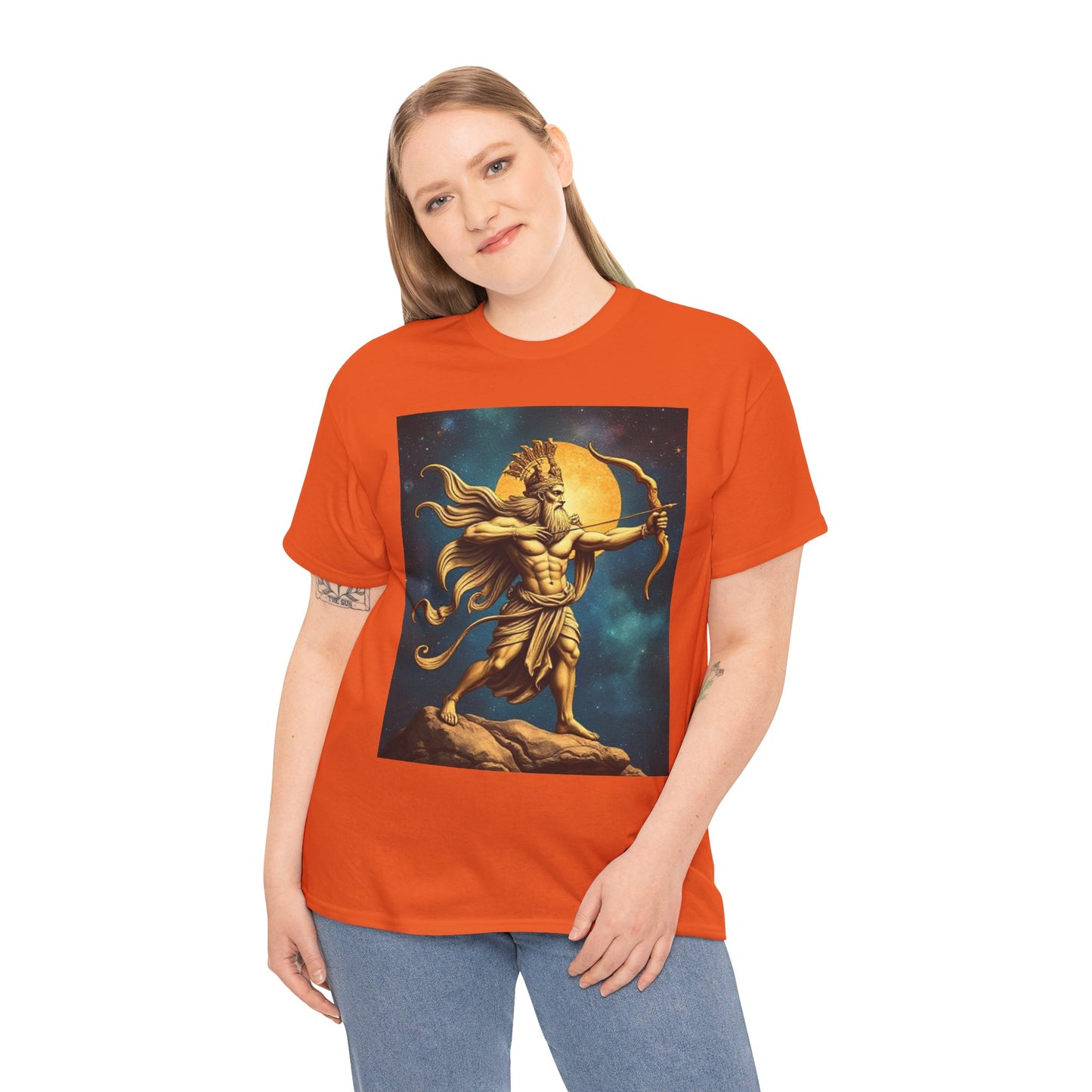Unisex Heavy Cotton T-Shirt, Midnight Arrow v1, Sagittarius Zodiac Design
