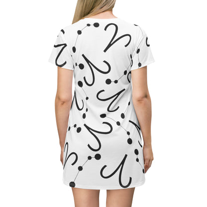 T-Shirt Dress (AOP), 100% Polyester, White thread color, AriesZodiac design