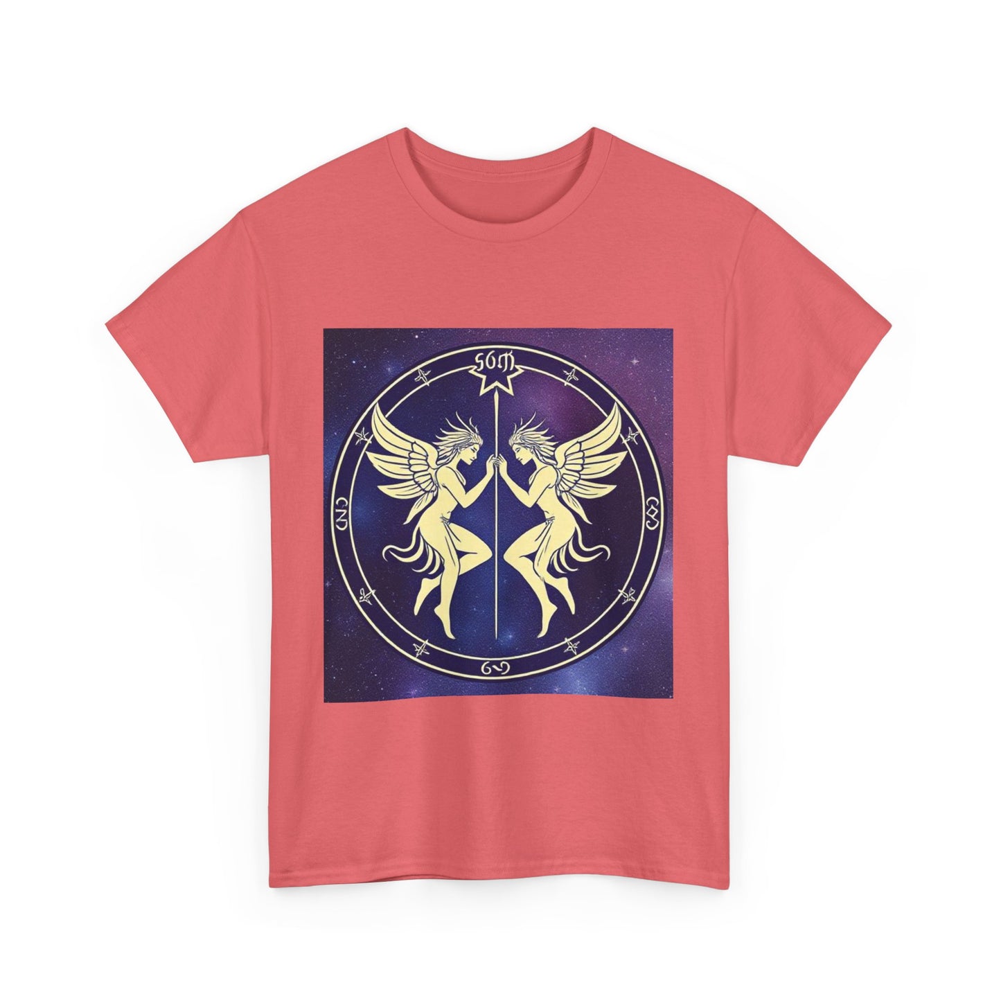 Unisex Heavy Cotton T-Shirt, Space Angel Twins, Gemini Zodiac Design
