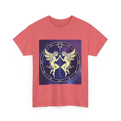 Unisex Heavy Cotton T-Shirt, Space Angel Twins, Gemini Zodiac Design
