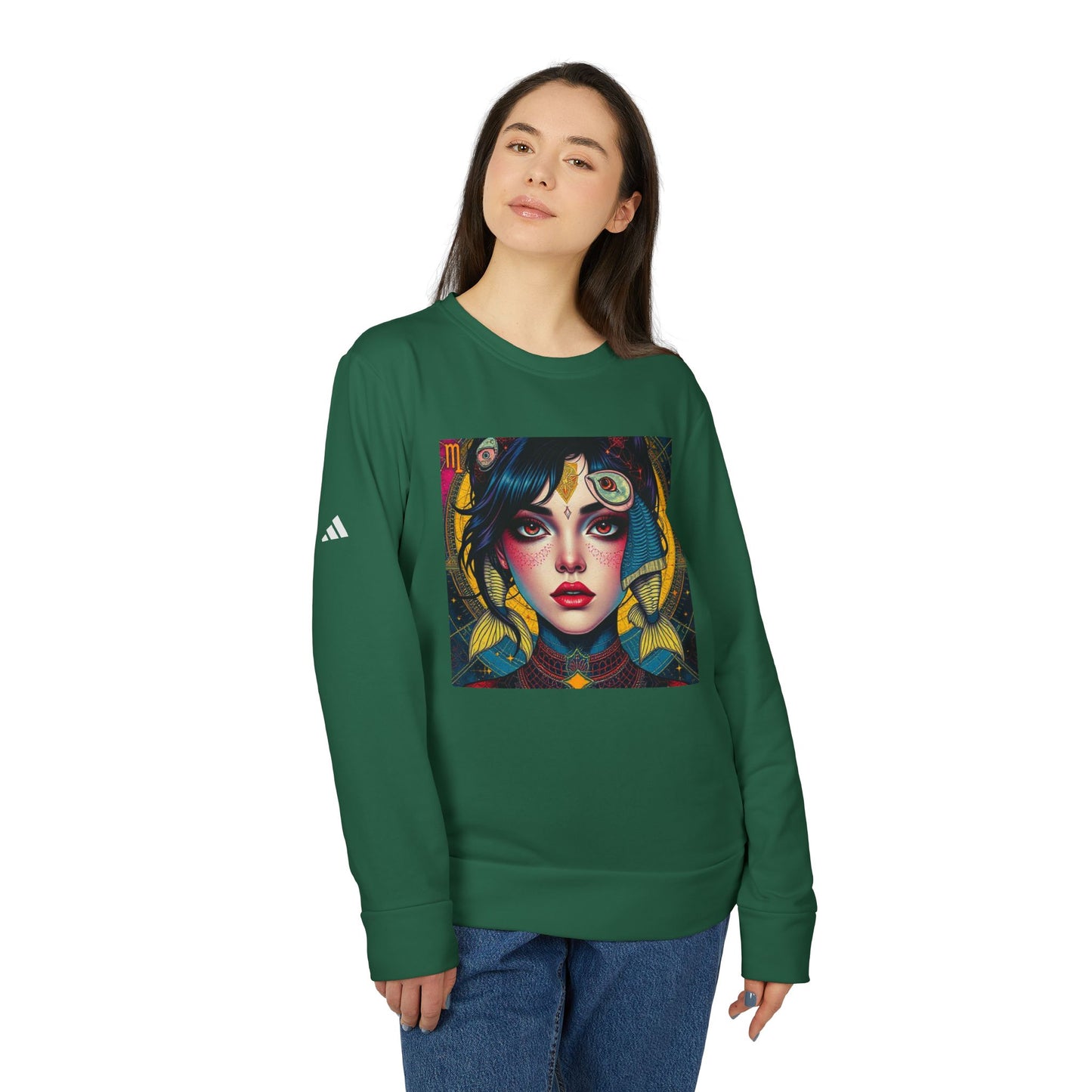Adidas, Unisex Fleece Crewneck Sweatshirt, Pisces, Pop Art v1, Zodiac