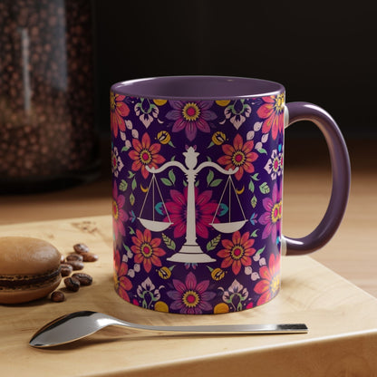Accent Coffee Mug, Libra, Zodiac v3, Flower Pattern, (11, 15oz)