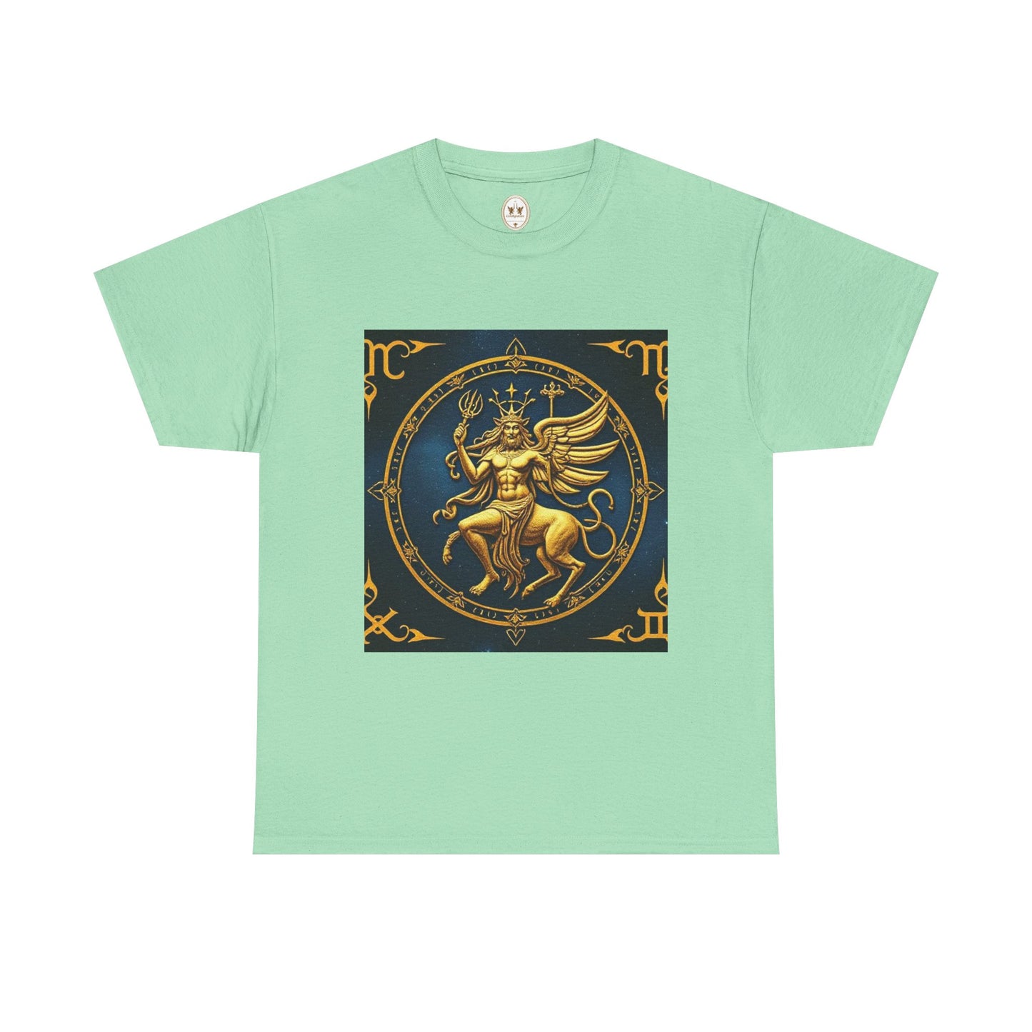 Unisex Heavy Cotton T-Shirt, Gold Angel, Symbol, Virgo Zodiac Design
