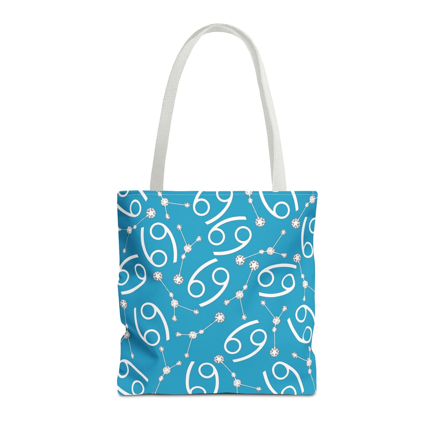 Tote Bag, Cancer Zodiac Sign, AOP, (Turquoise, White)